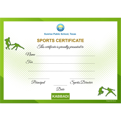 School Sports Award Certificate Kabbadi A4 Size | Use on Laser Printer
